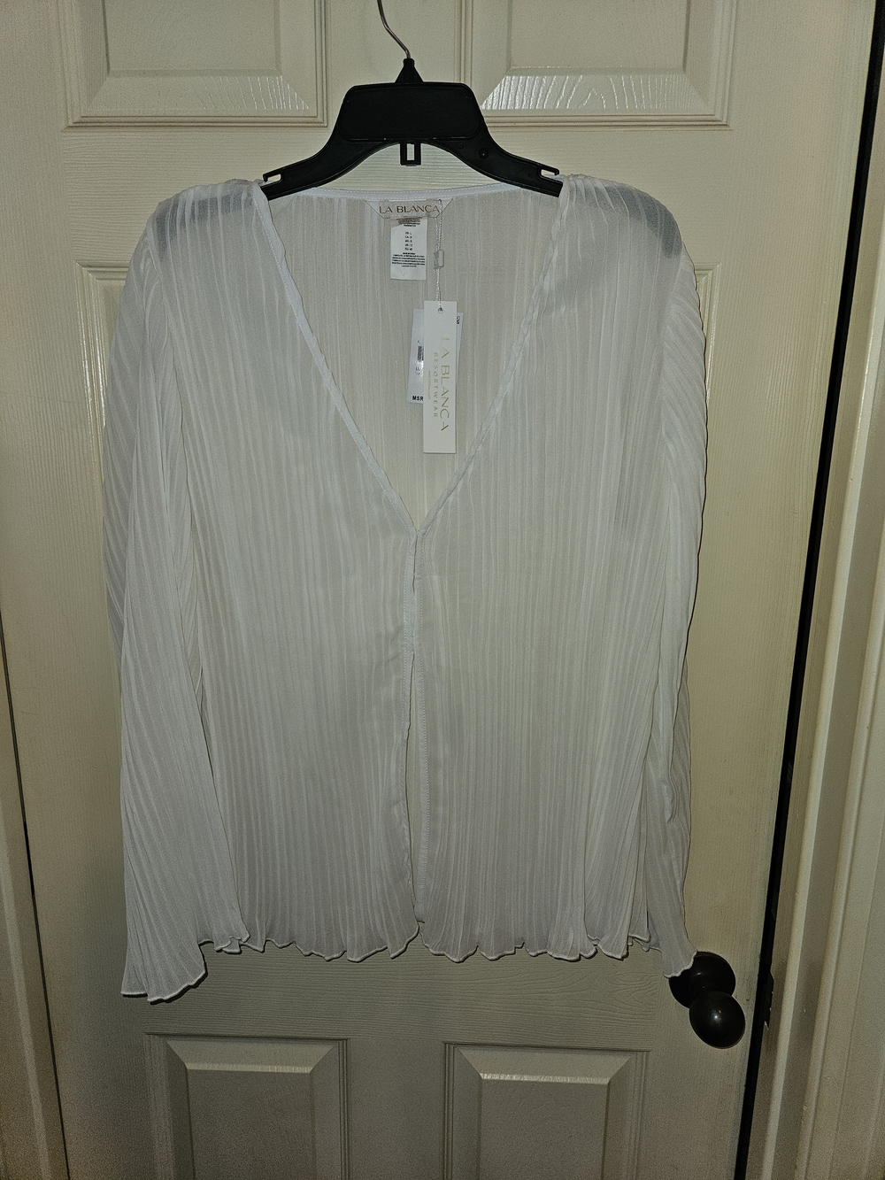 La Blanca Women's White Pleated V-Neck Blouse
